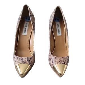 Steve Madden Brown Snakeskin  Gold Metal Pointed Toe Stiletto Heels Womens 7.5